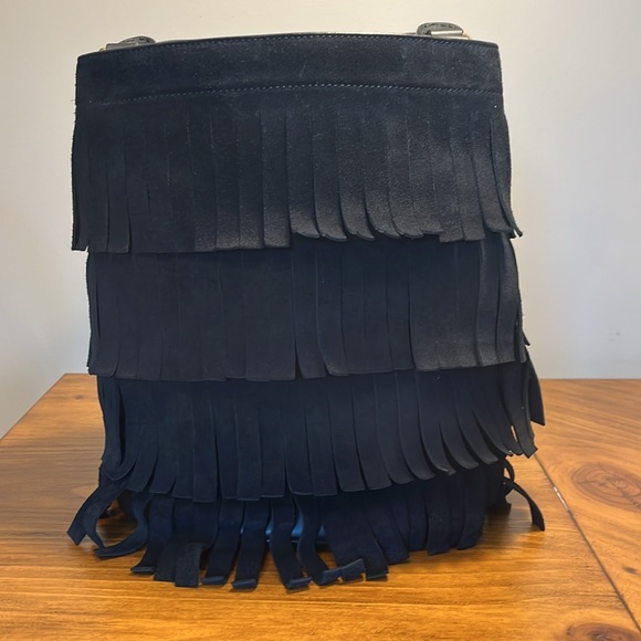 Burberry black suede bag large with fringes authentic - Picture 7 of 10